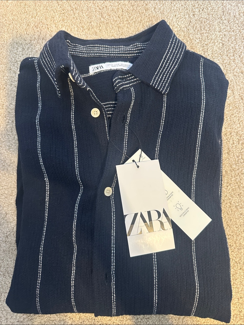 Zara Navy Blue Vertical-Stripe Button Shirt